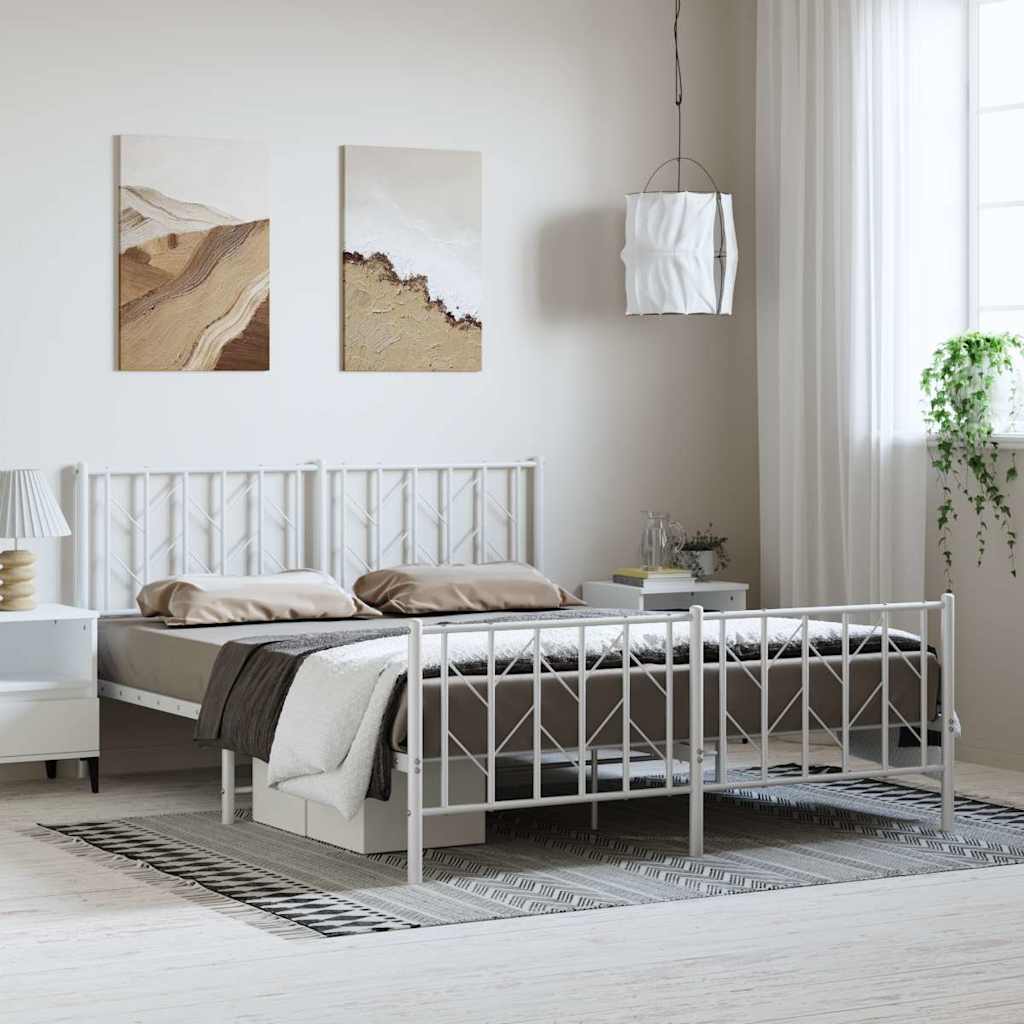 sengeramme med sengegavl og fodgærde 150x200 cm metal hvid