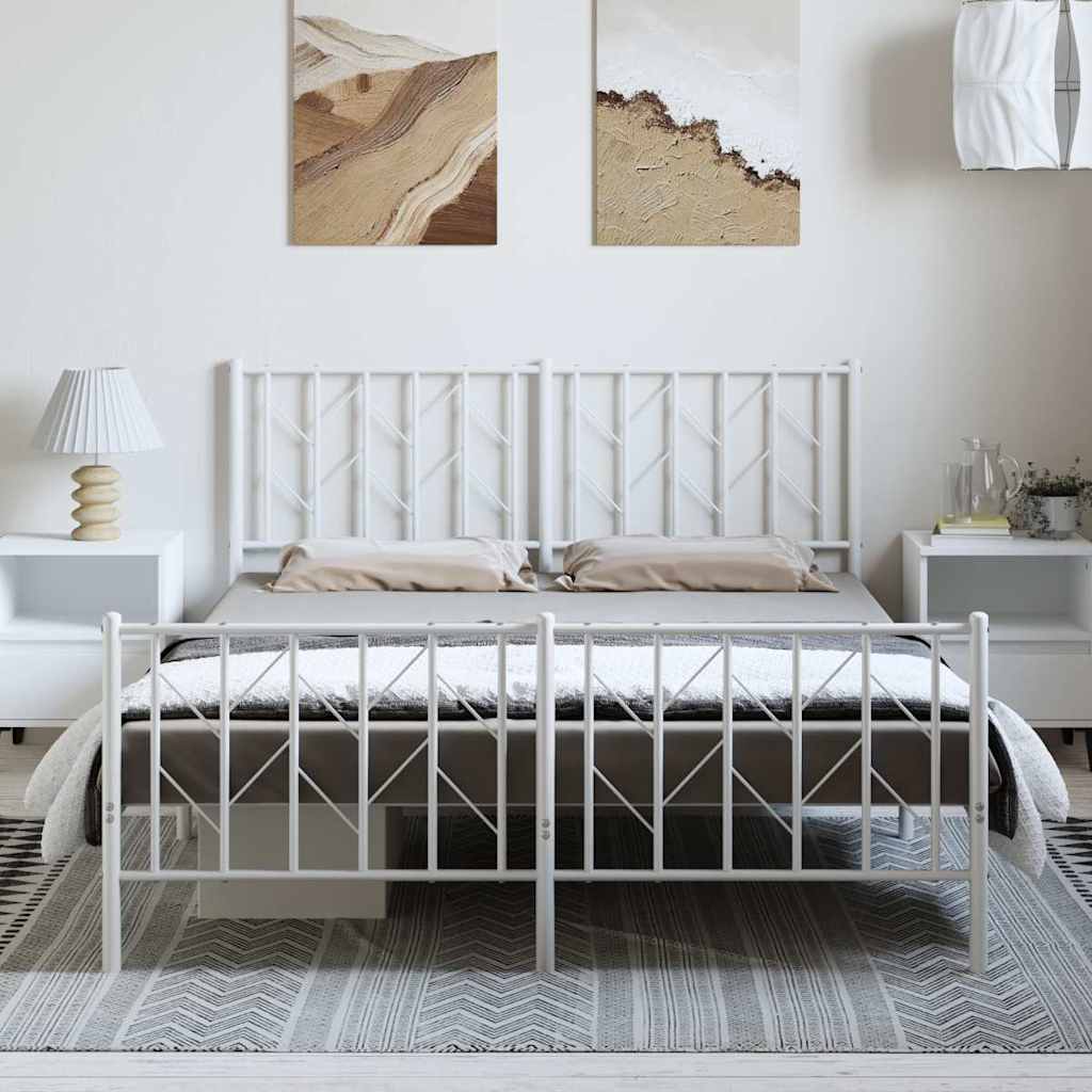 sengeramme med sengegavl og fodgærde 193x203 cm metal hvid