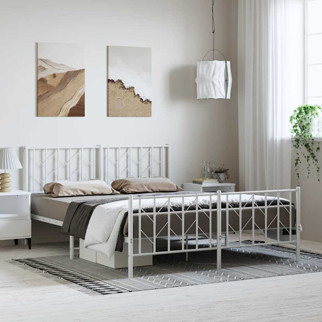 sengeramme med sengegavl og fodgærde 193x203 cm metal hvid