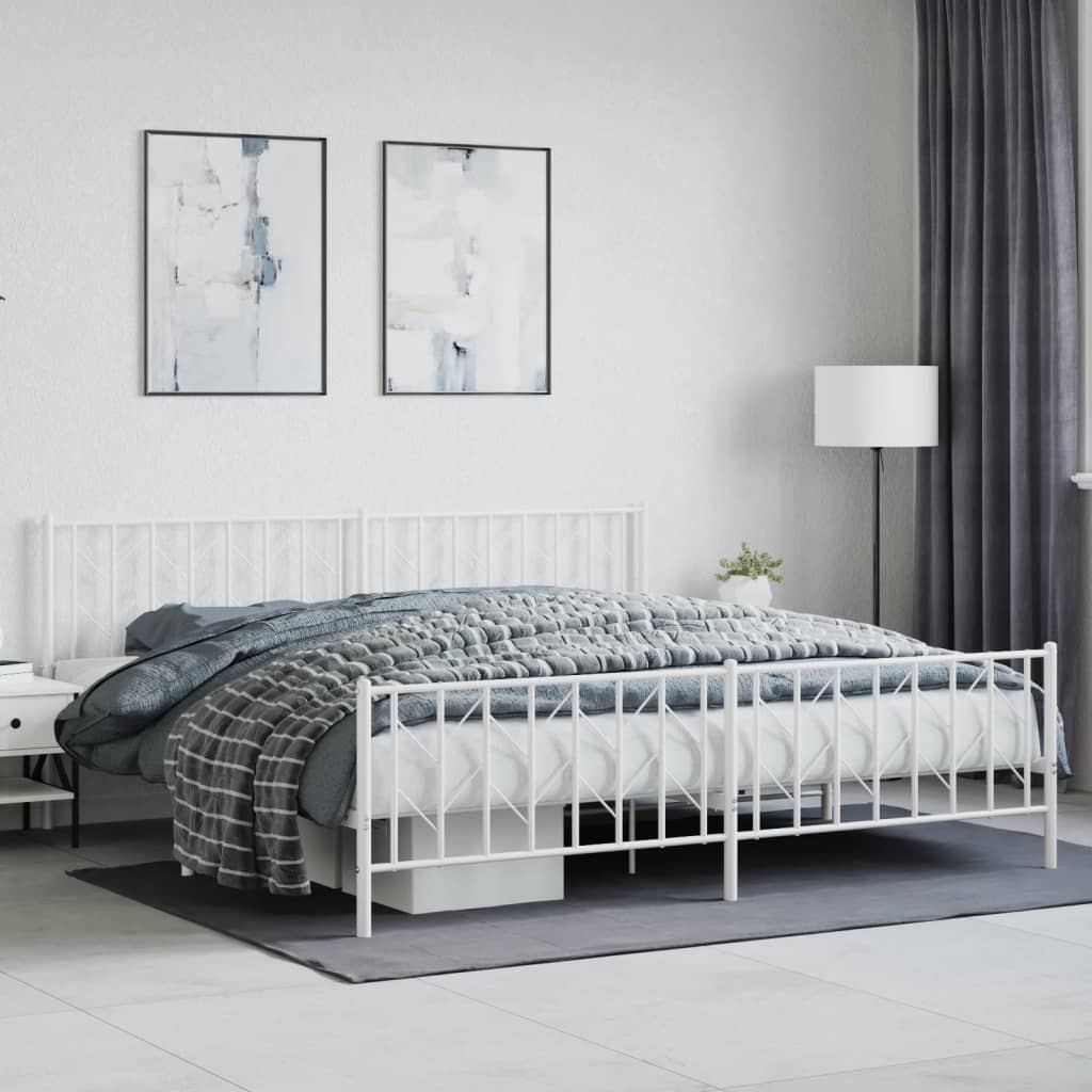sengeramme med sengegavl og fodgærde 200x200 cm metal hvid