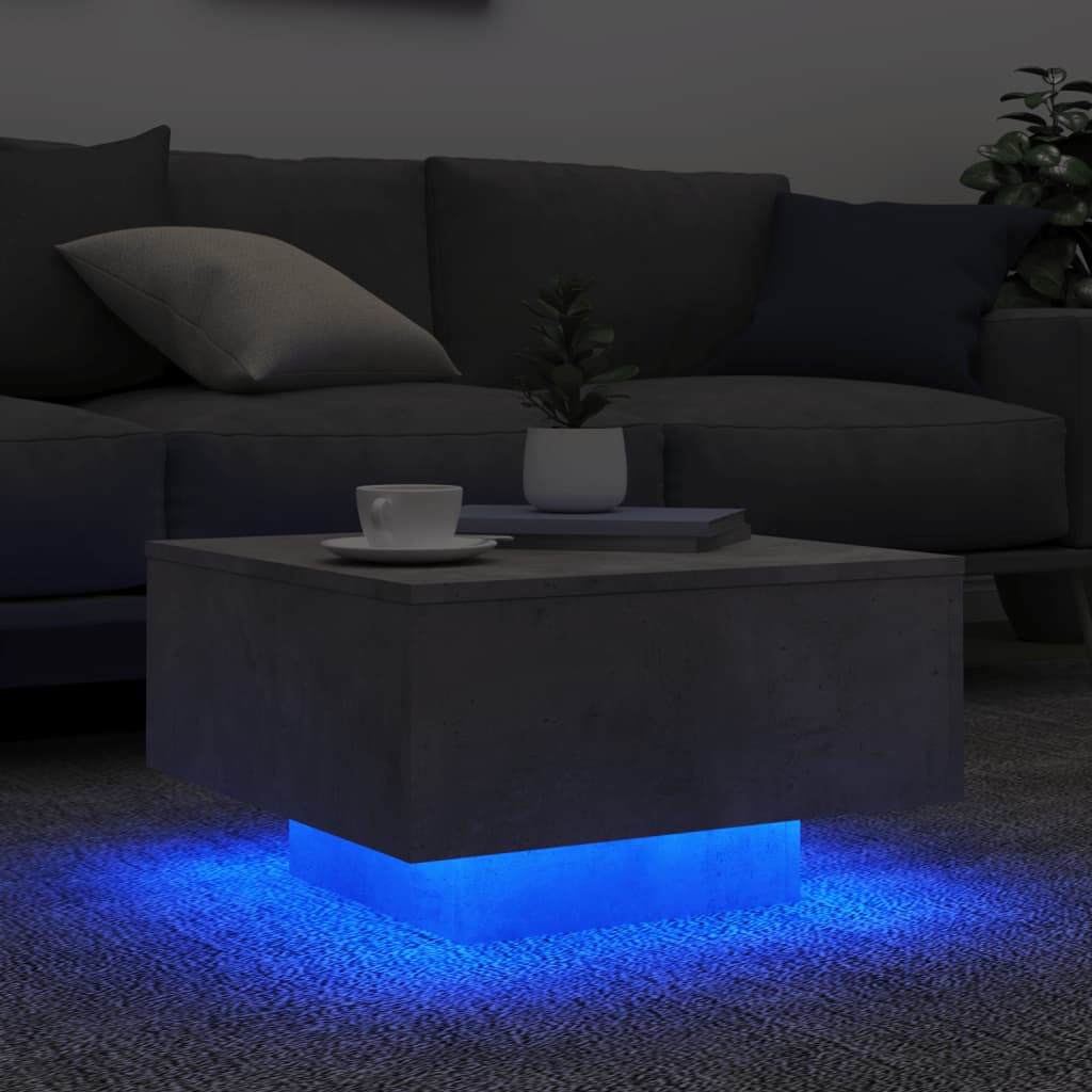 sofabord med LED-lys 55x55x31 cm betongrå
