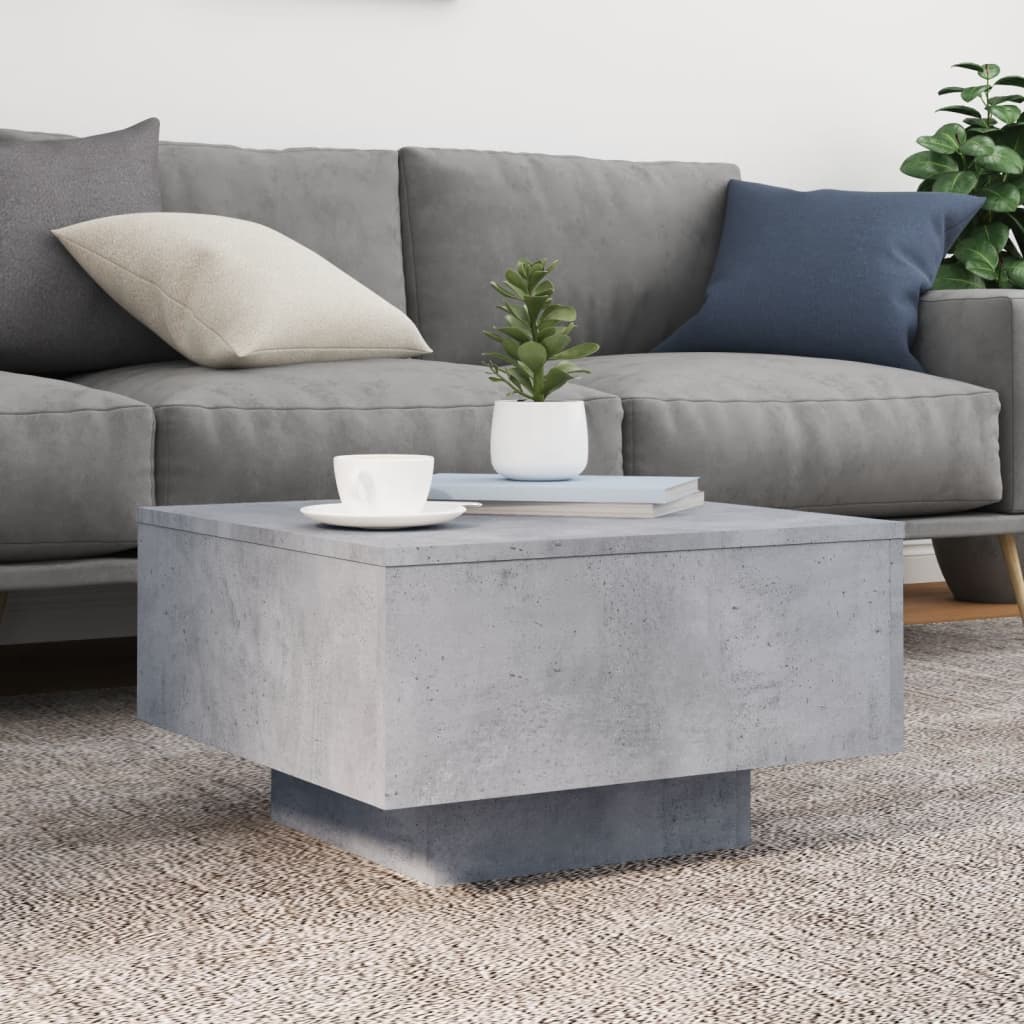 sofabord med LED-lys 55x55x31 cm betongrå