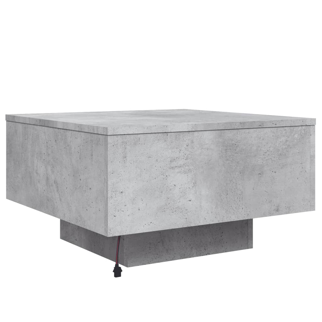 sofabord med LED-lys 55x55x31 cm betongrå