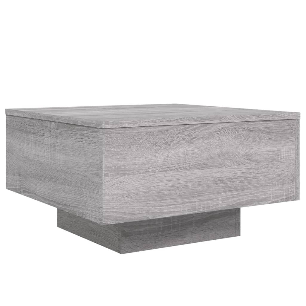 sofabord med LED-lys 55x55x31 cm grå sonoma-eg