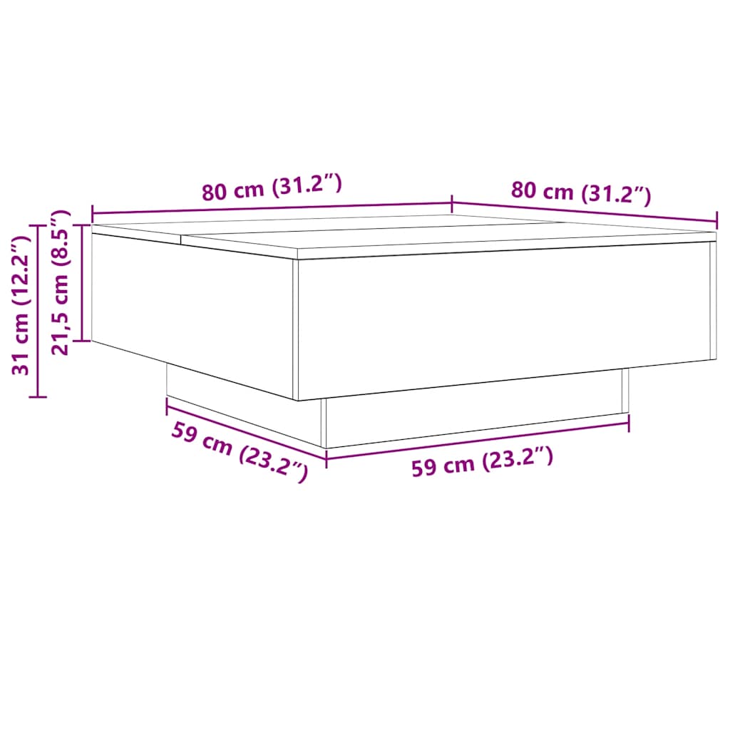 sofabord 80x80x31 cm konstrueret træ sonoma-eg