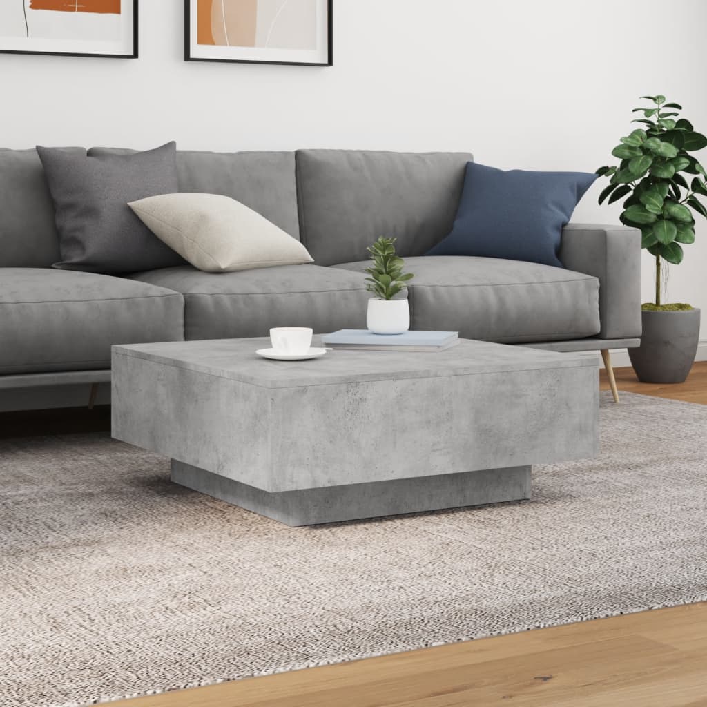 sofabord med LED-lys 80x80x31 cm betongrå