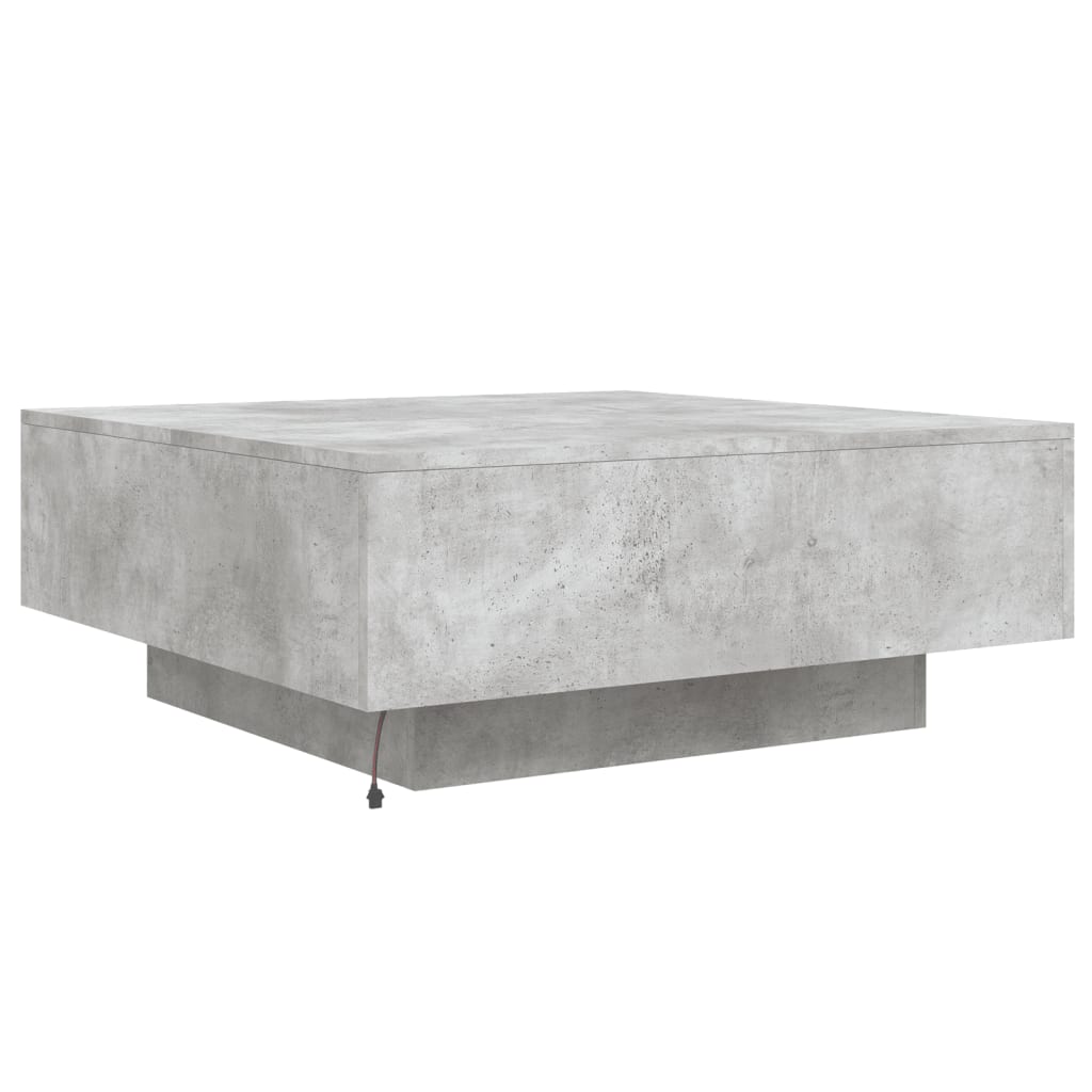 sofabord med LED-lys 80x80x31 cm betongrå
