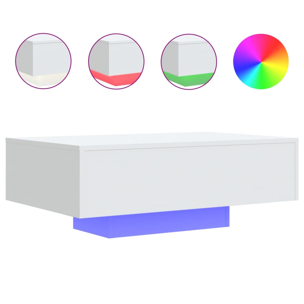 sofabord med LED-lys 85x55x31 cm hvid