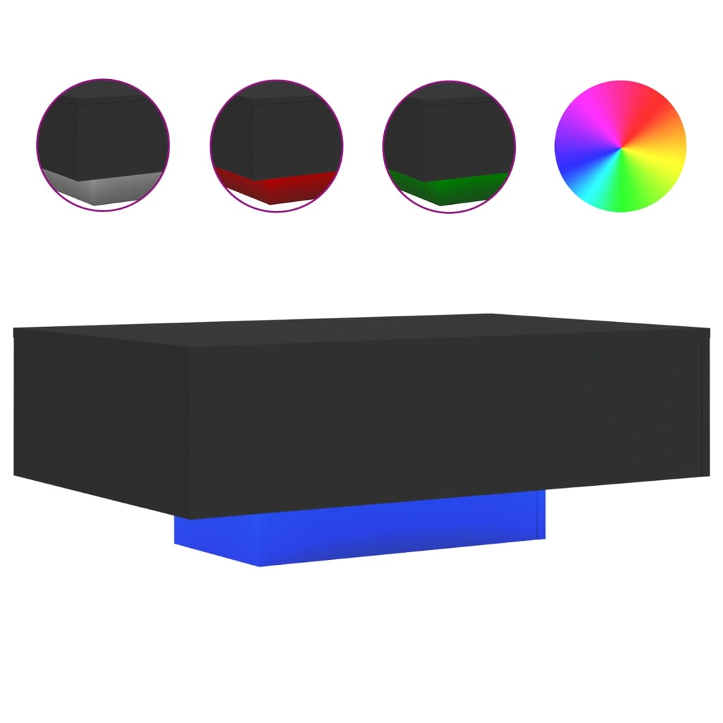 sofabord med LED-lys 85x55x31 cm sort