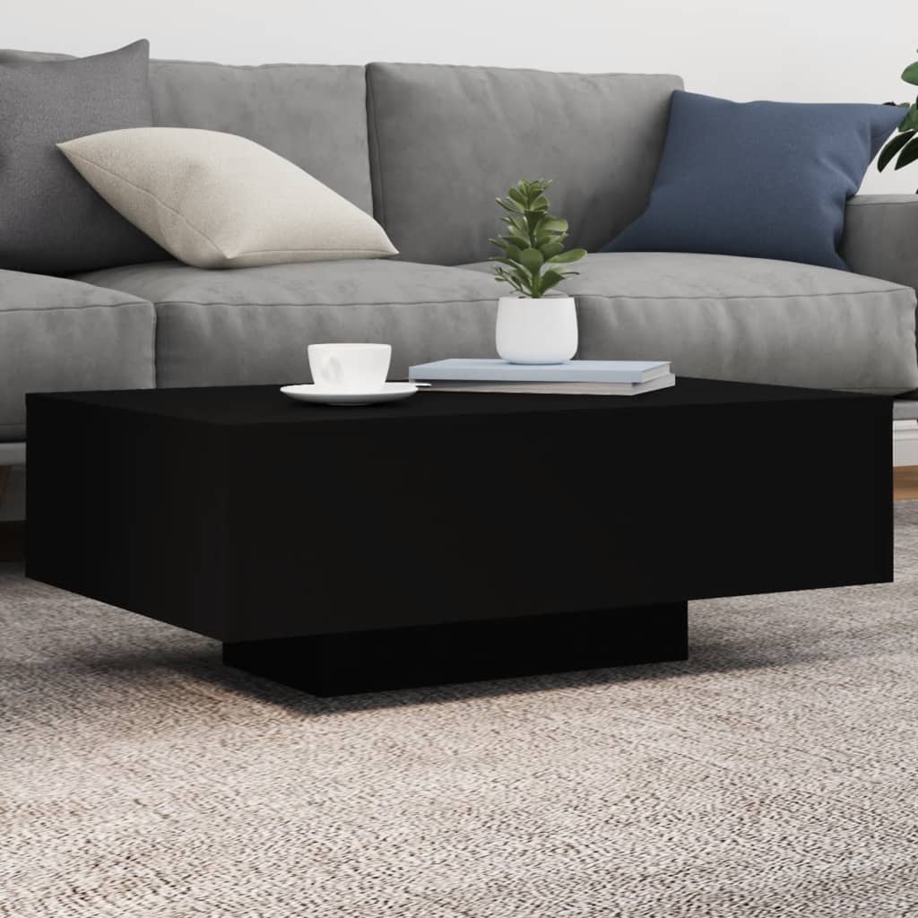 sofabord med LED-lys 85x55x31 cm sort