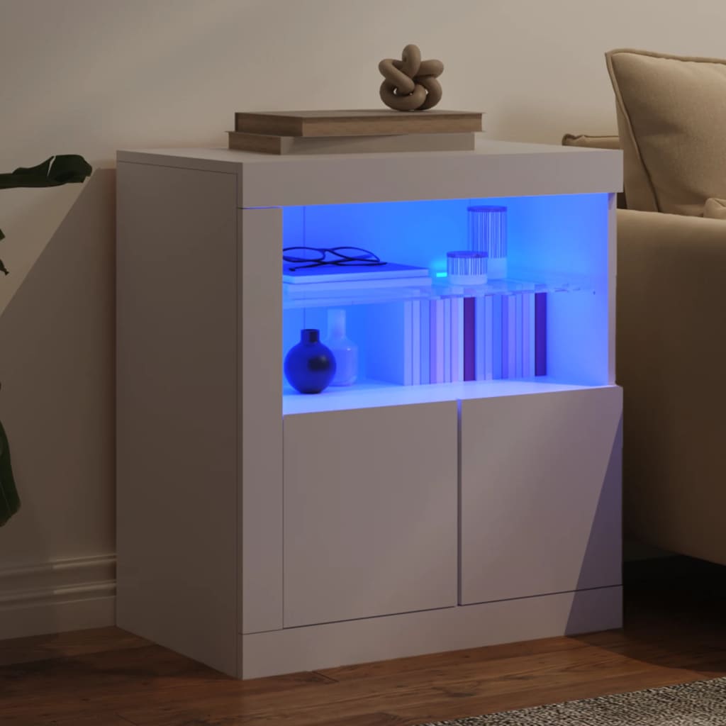 skænk med LED-lys 60,5x37x67 cm hvid