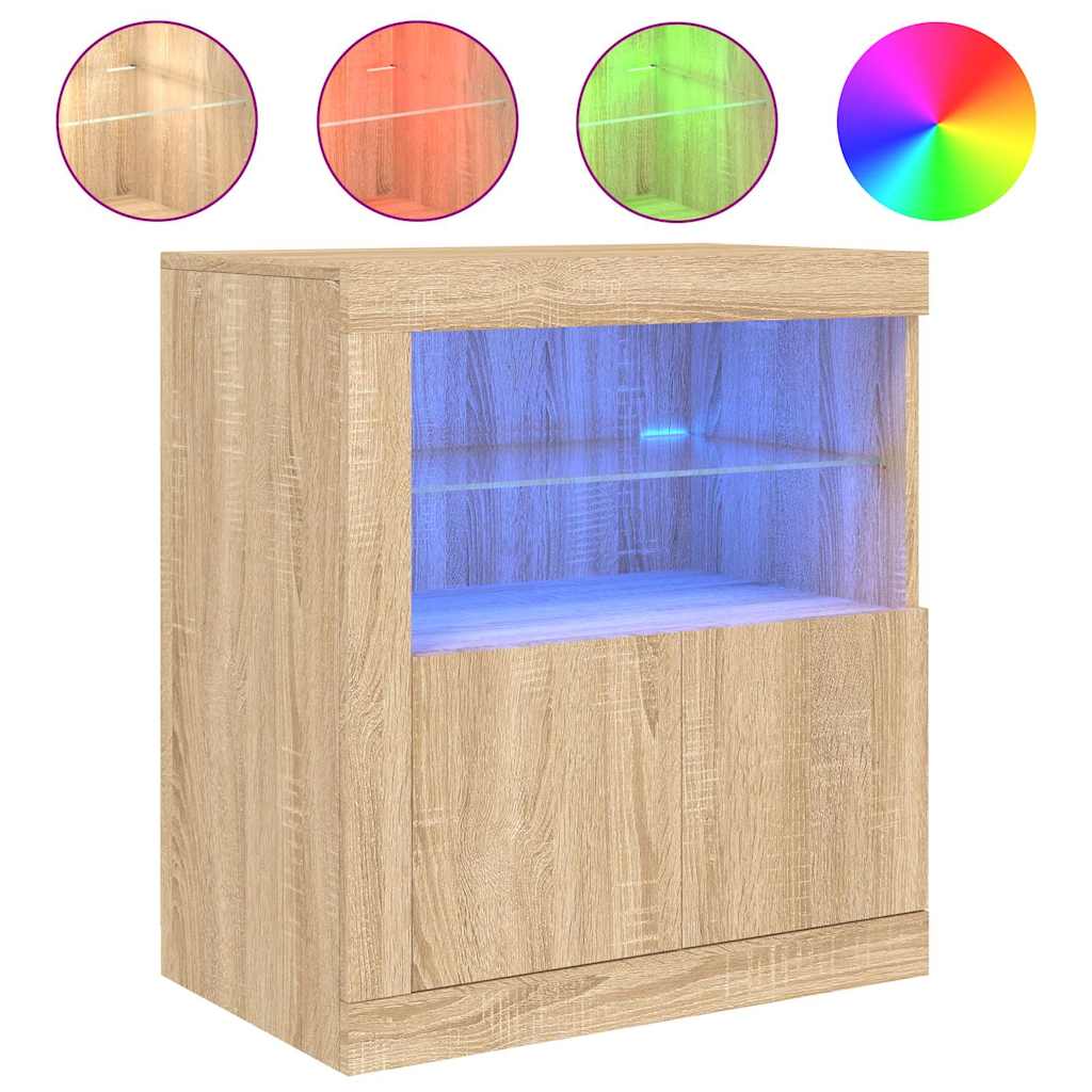 skænk med LED-lys 60,5x37x67 cm sonoma-eg