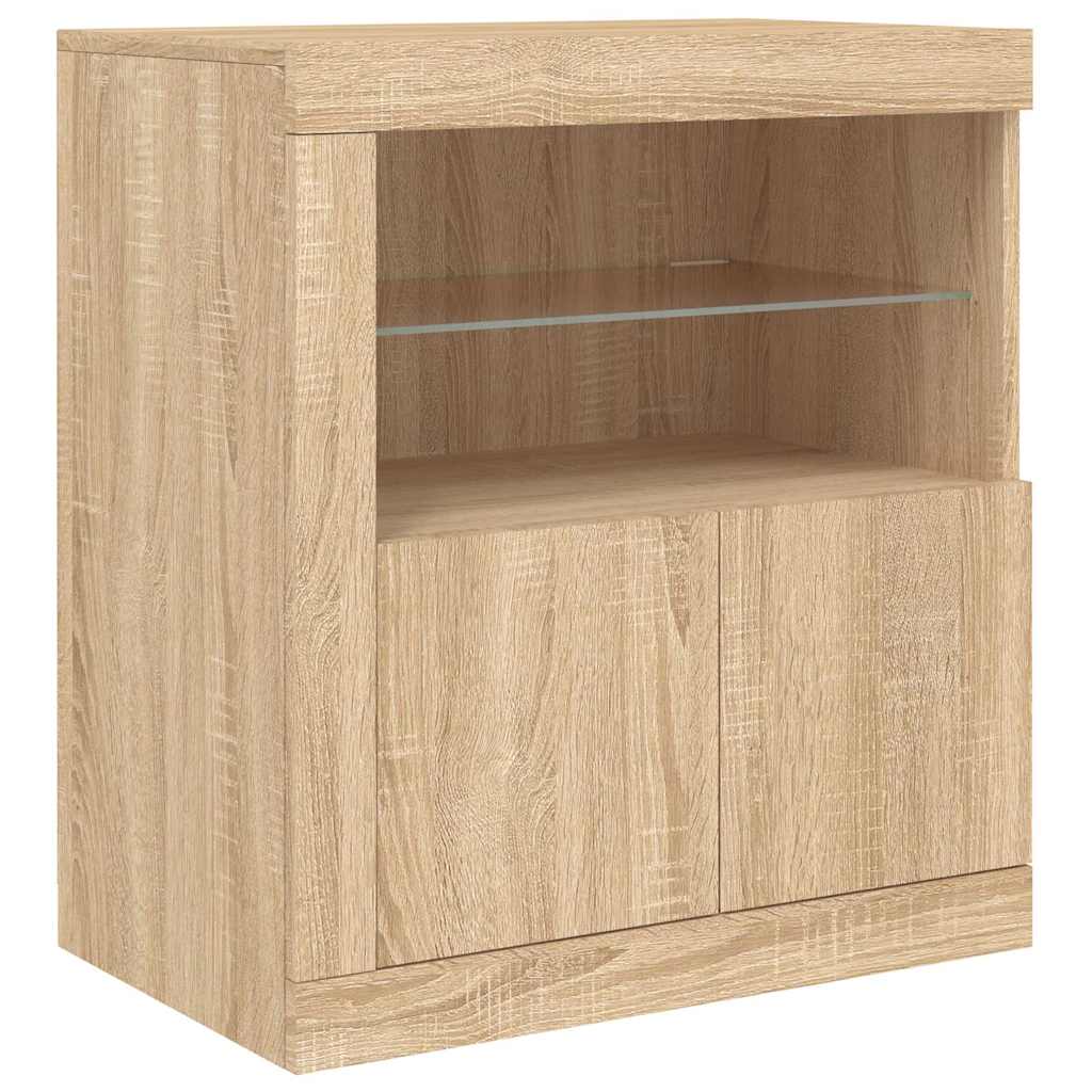 skænk med LED-lys 60,5x37x67 cm sonoma-eg