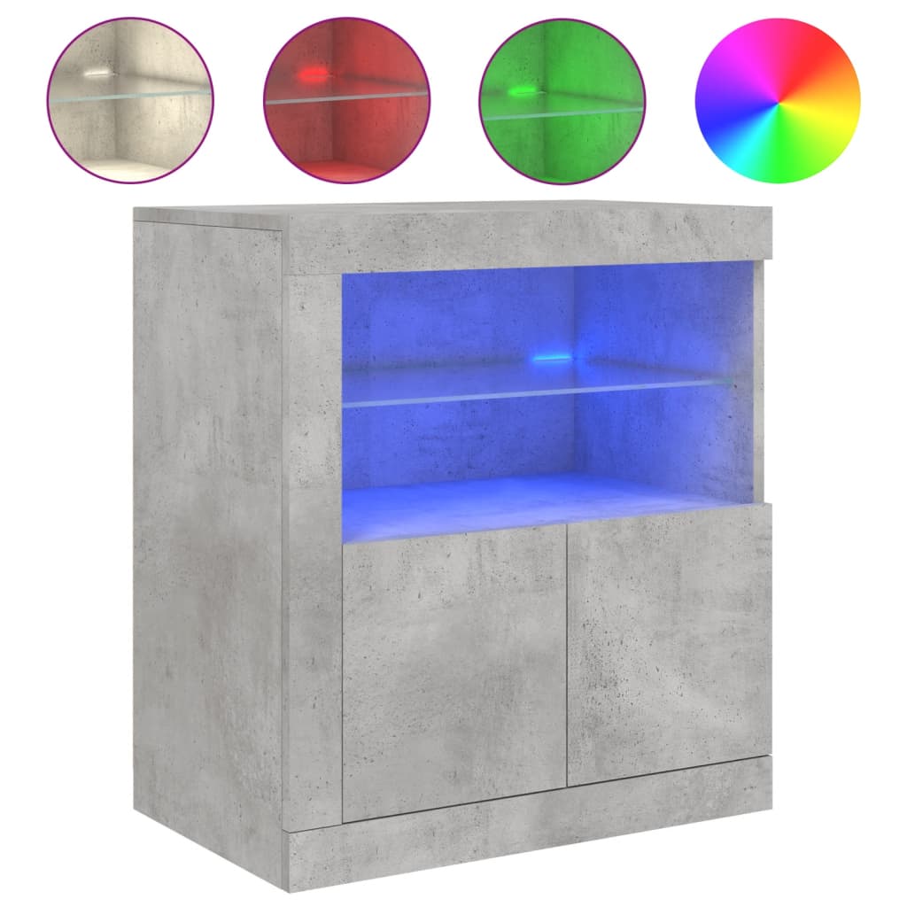skænk med LED-lys 60,5x37x67 cm betongrå