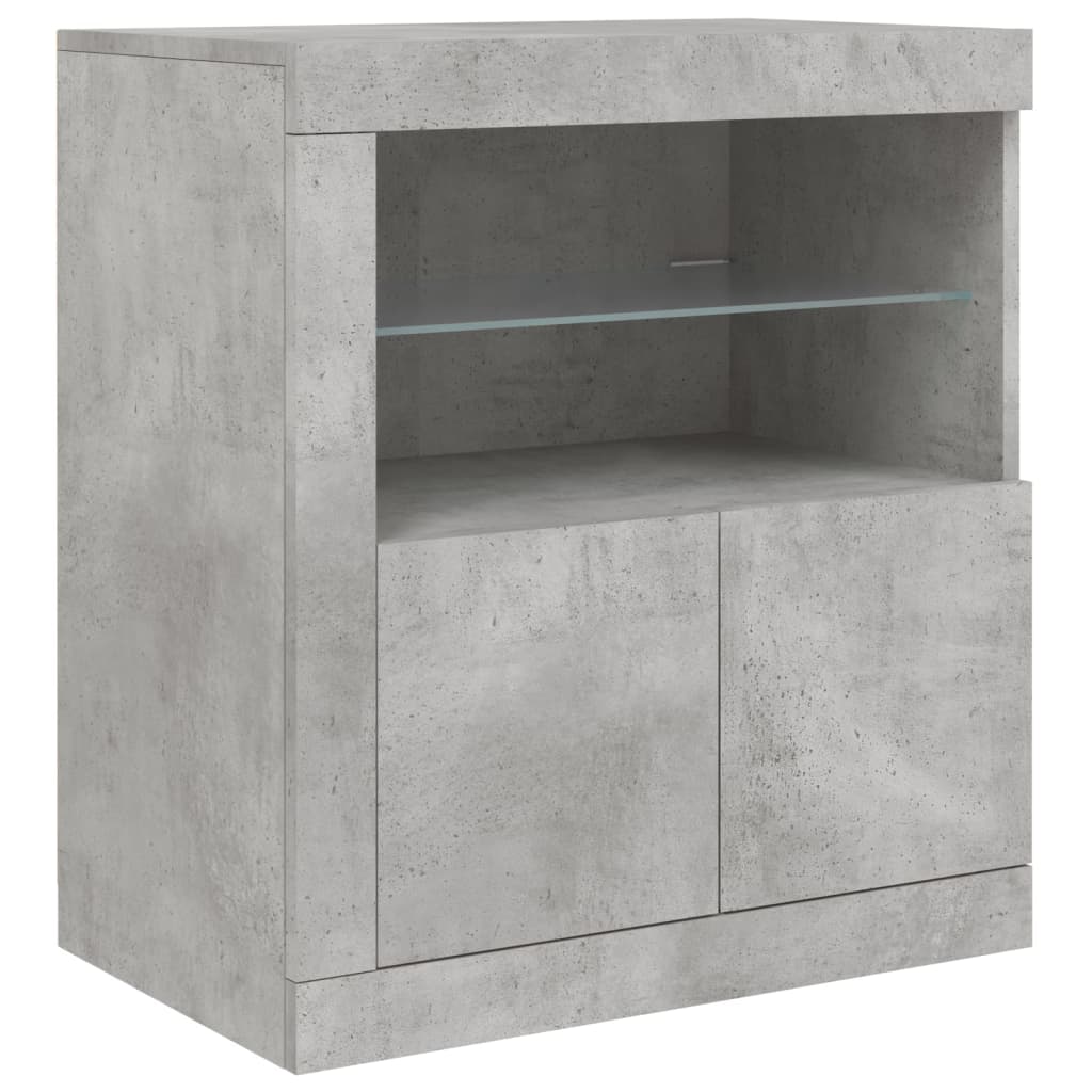 skænk med LED-lys 60,5x37x67 cm betongrå