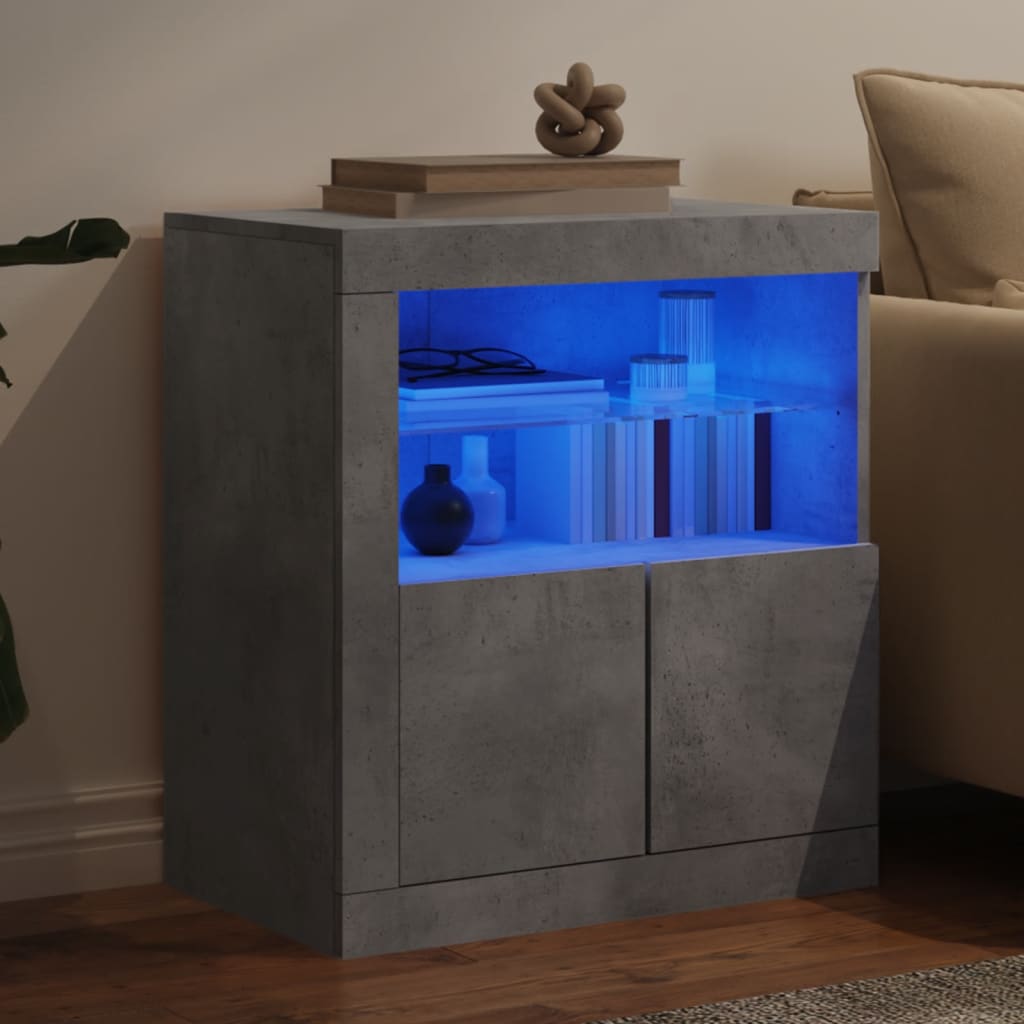 skænk med LED-lys 60,5x37x67 cm betongrå
