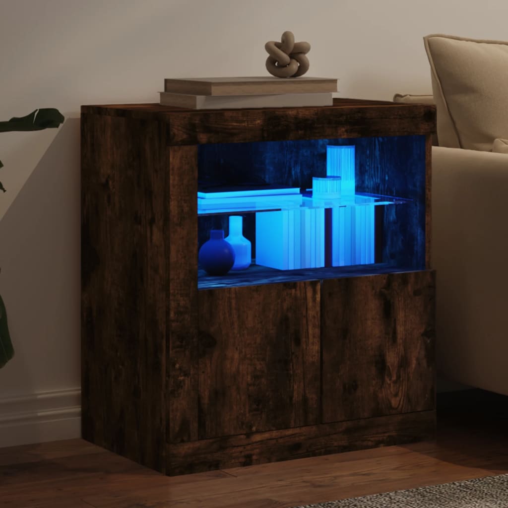 skænk med LED-lys 60,5x37x67 cm røget egetræsfarve