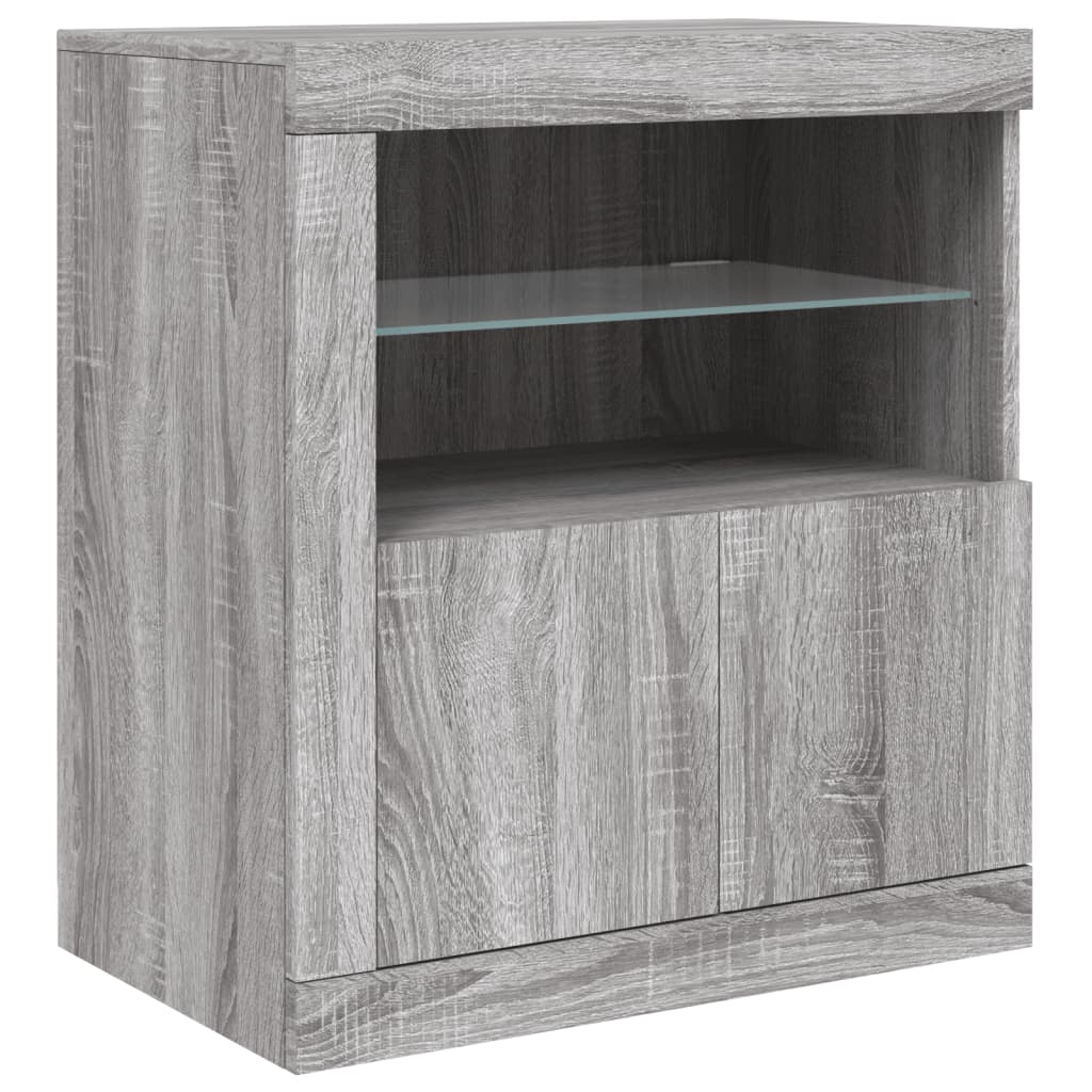 skænk med LED-lys 60,5x37x67 cm grå sonoma-eg