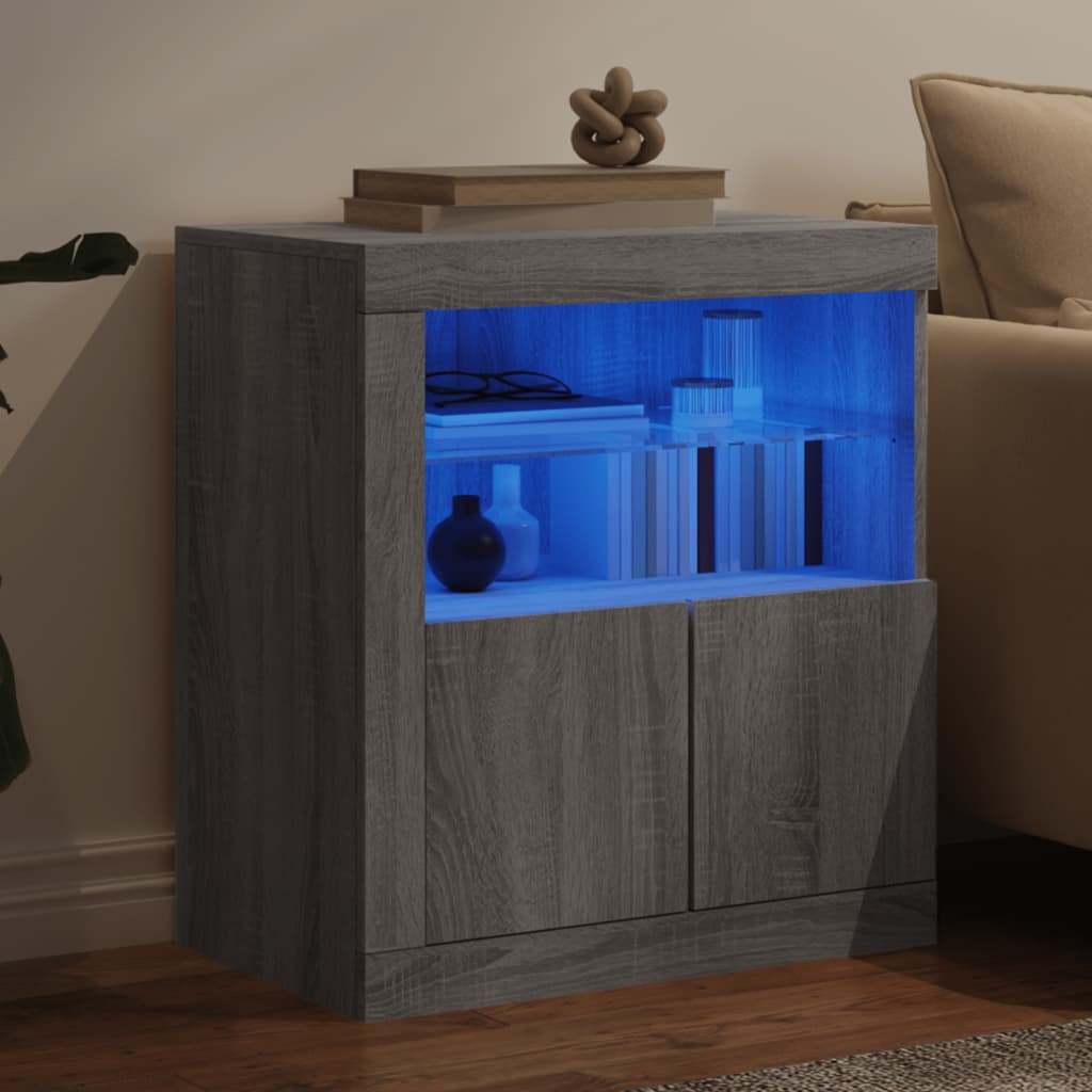 skænk med LED-lys 60,5x37x67 cm grå sonoma-eg
