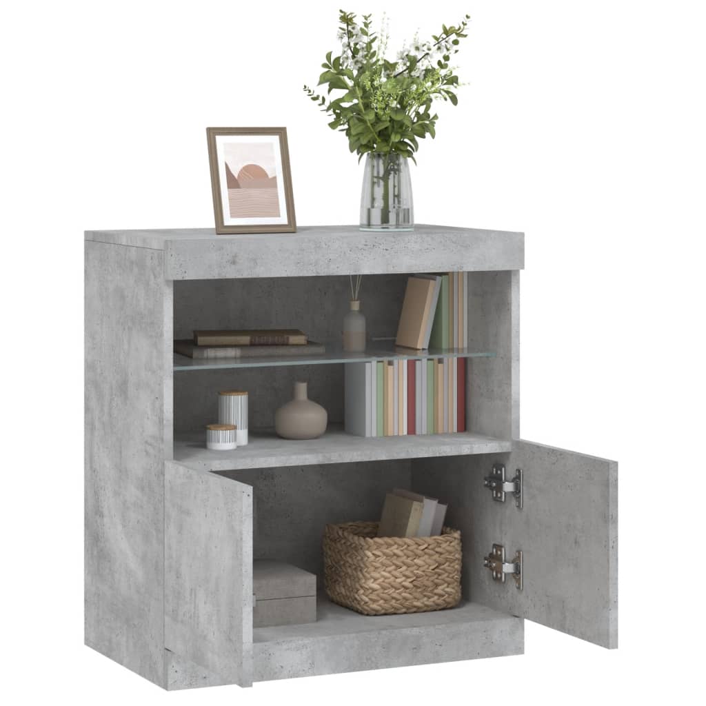 skænk med LED-lys 60x37x67 cm betongrå