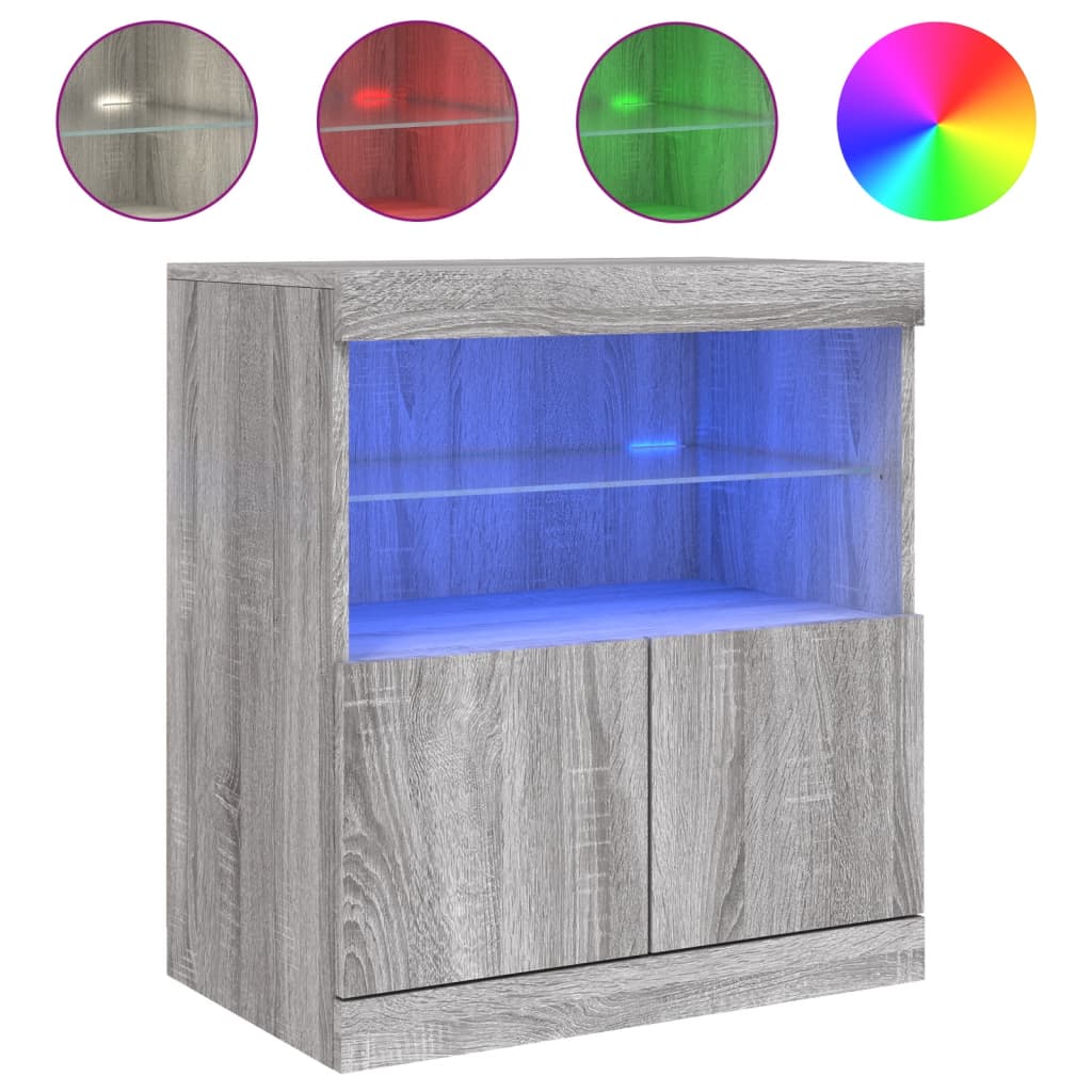 skænk med LED-lys 60x37x67 cm grå sonoma-eg