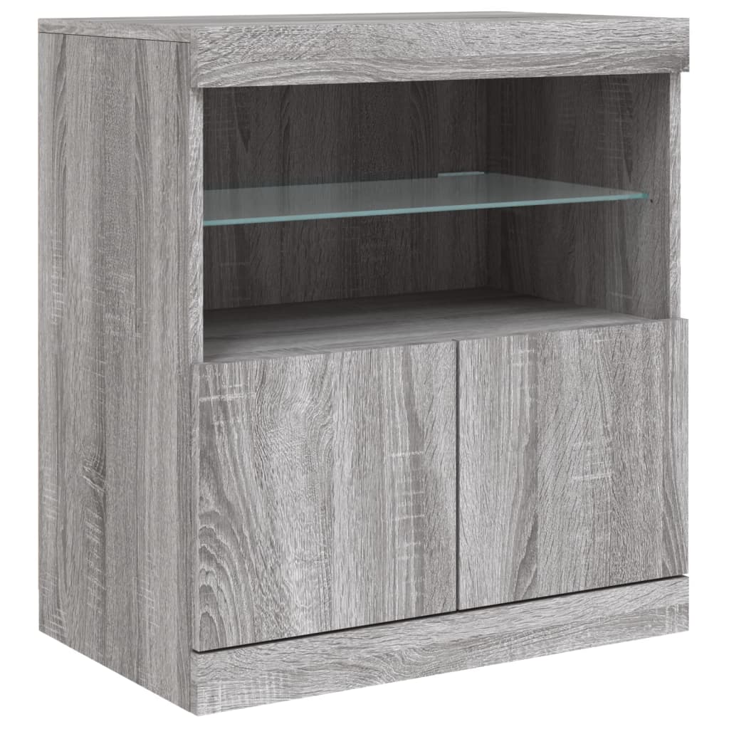skænk med LED-lys 60x37x67 cm grå sonoma-eg