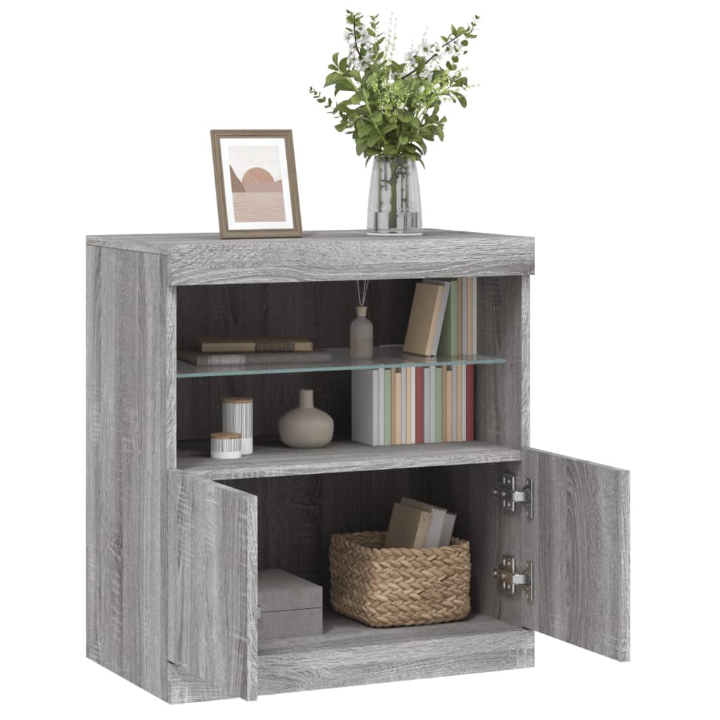 skænk med LED-lys 60x37x67 cm grå sonoma-eg