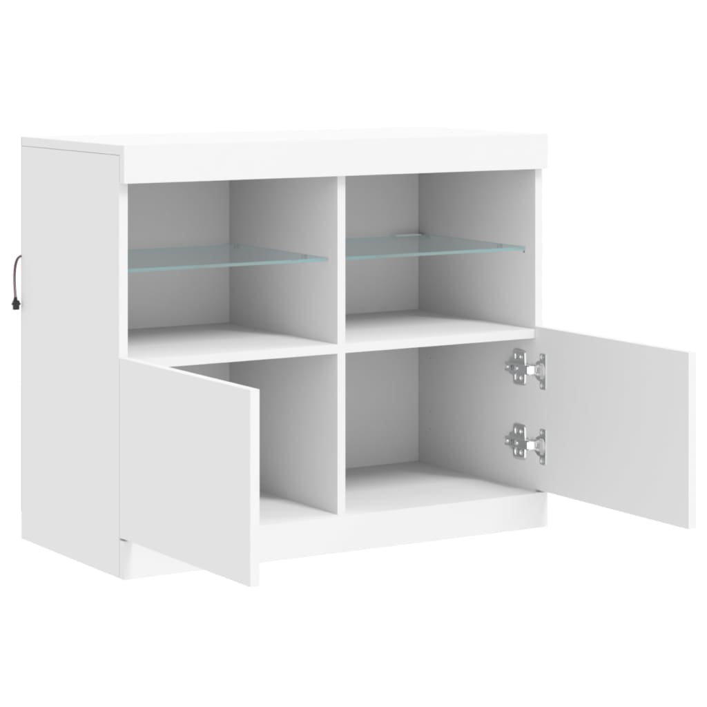 skænk med LED-lys 81x37x67 cm hvid