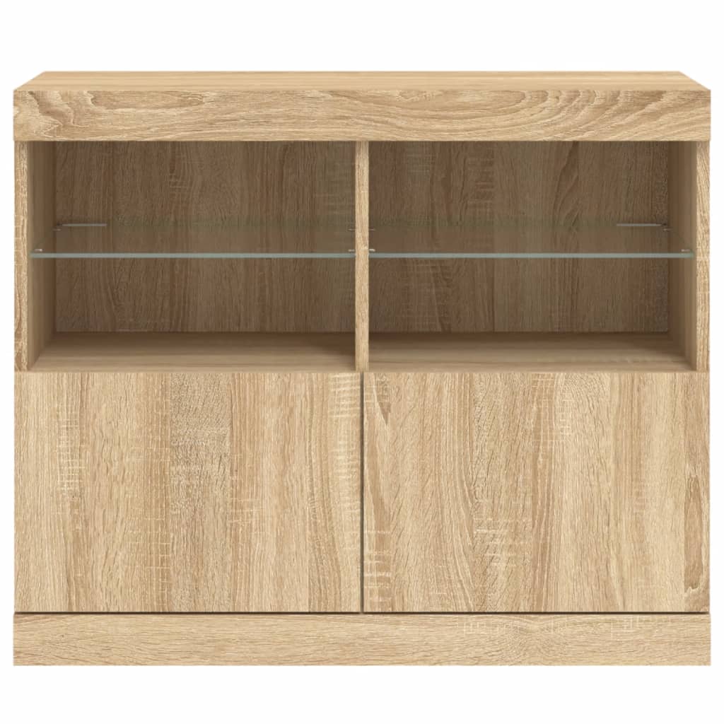 skænk med LED-lys 81x37x67 cm sonoma-eg