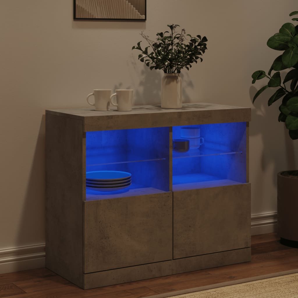 skænk med LED-lys 81x37x67 cm betongrå