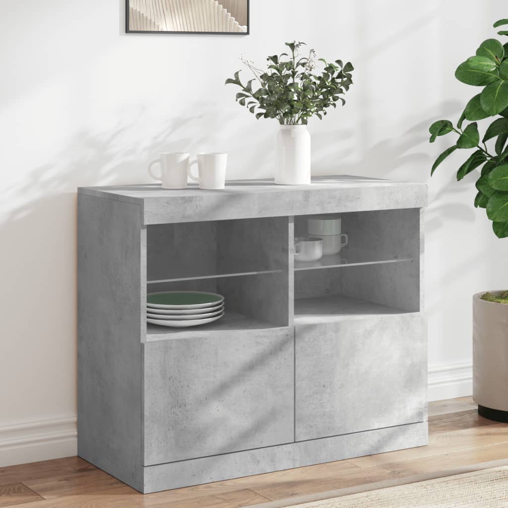 skænk med LED-lys 81x37x67 cm betongrå