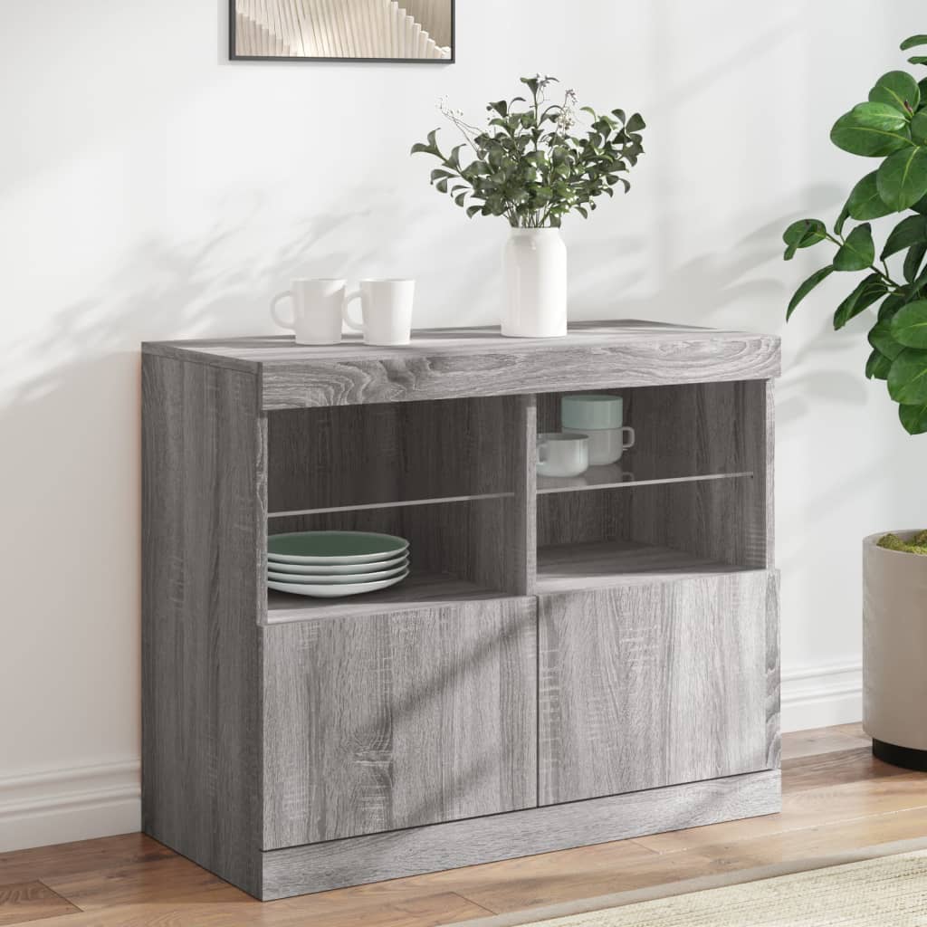 skænk med LED-lys 81x37x67 cm grå sonoma-eg