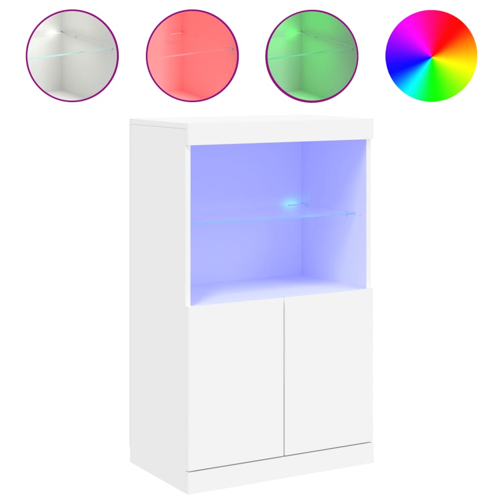 skænk med LED-lys 60,5x37x100 cm hvid