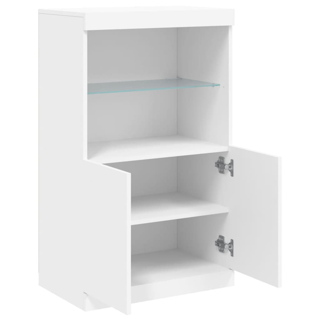 skænk med LED-lys 60,5x37x100 cm hvid