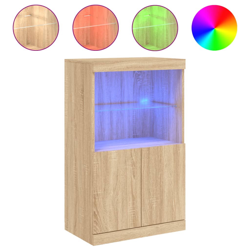 skænk med LED-lys 60,5x37x100 cm sonoma-eg