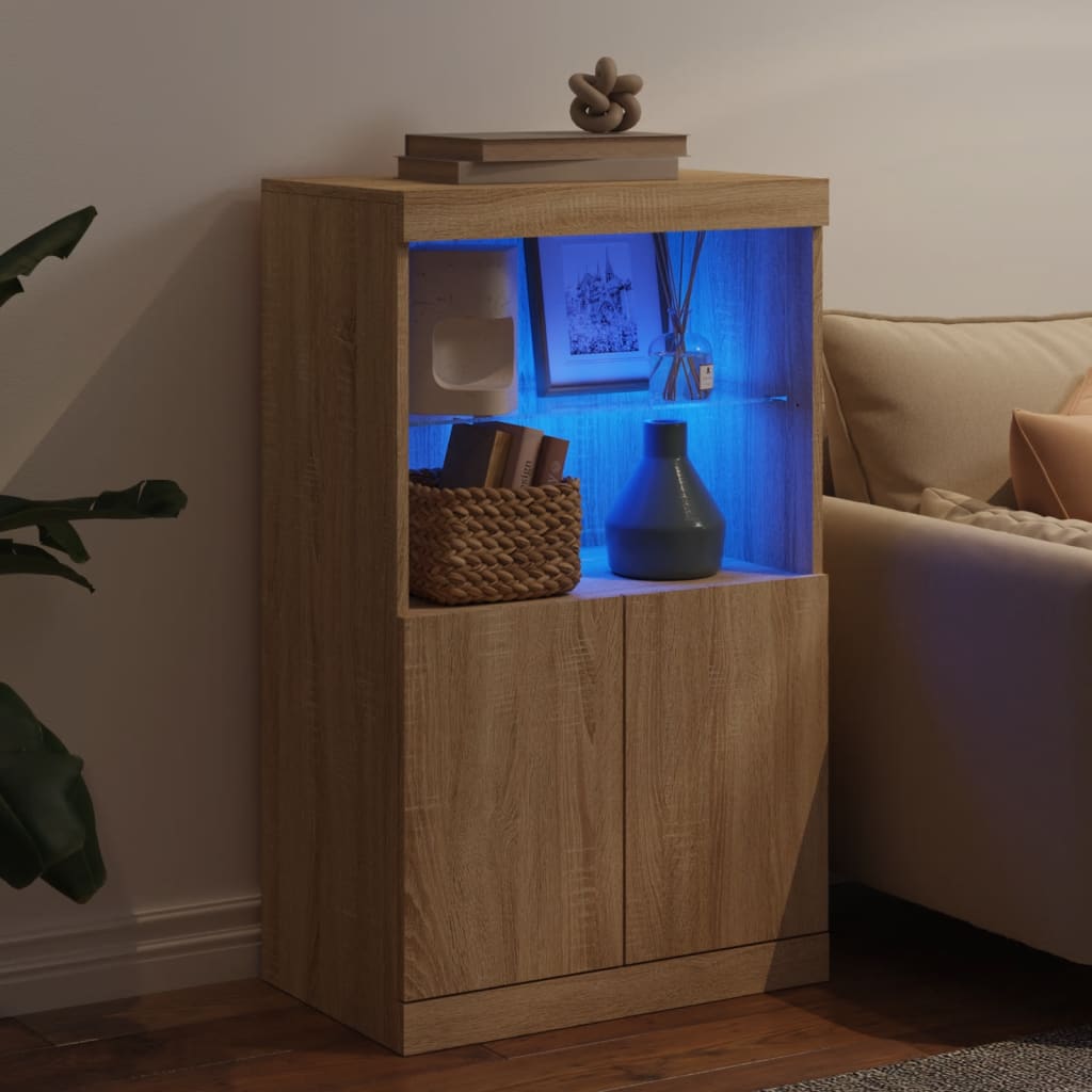 skænk med LED-lys 60,5x37x100 cm sonoma-eg