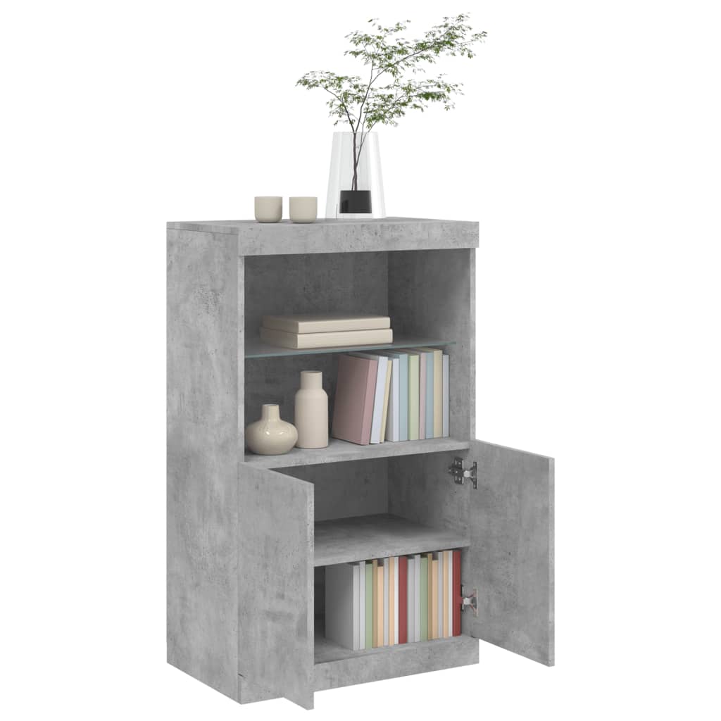 skænk med LED-lys 60,5x37x100 cm betongrå