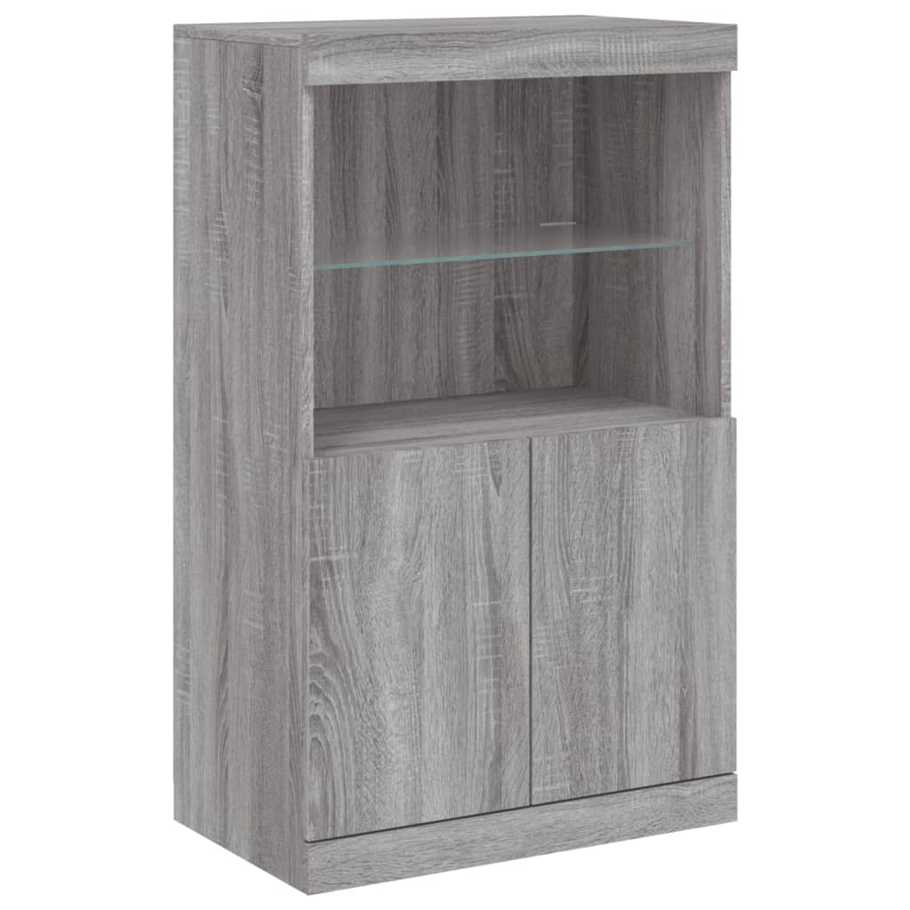 skænk med LED-lys 60,5x37x100 cm grå sonoma-eg