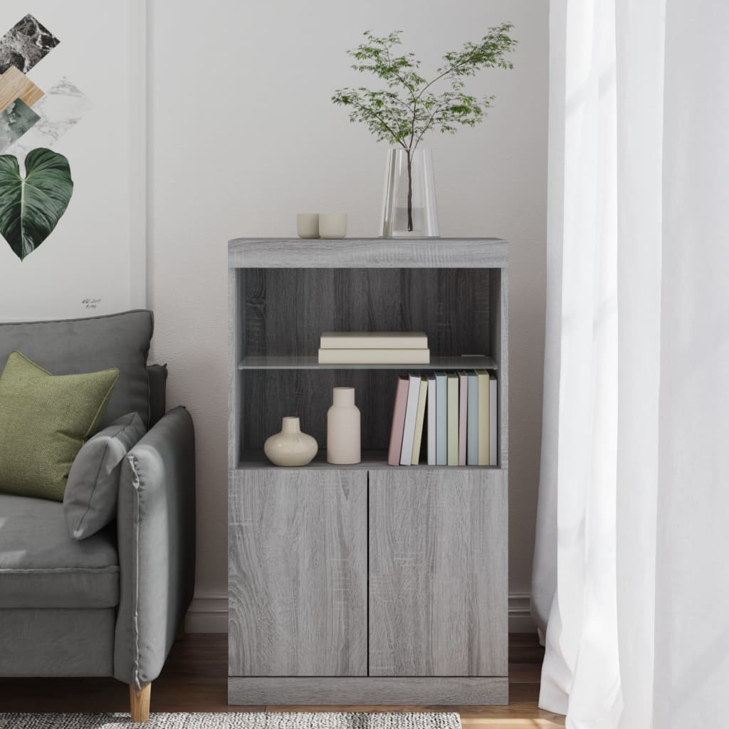 skænk med LED-lys 60,5x37x100 cm grå sonoma-eg