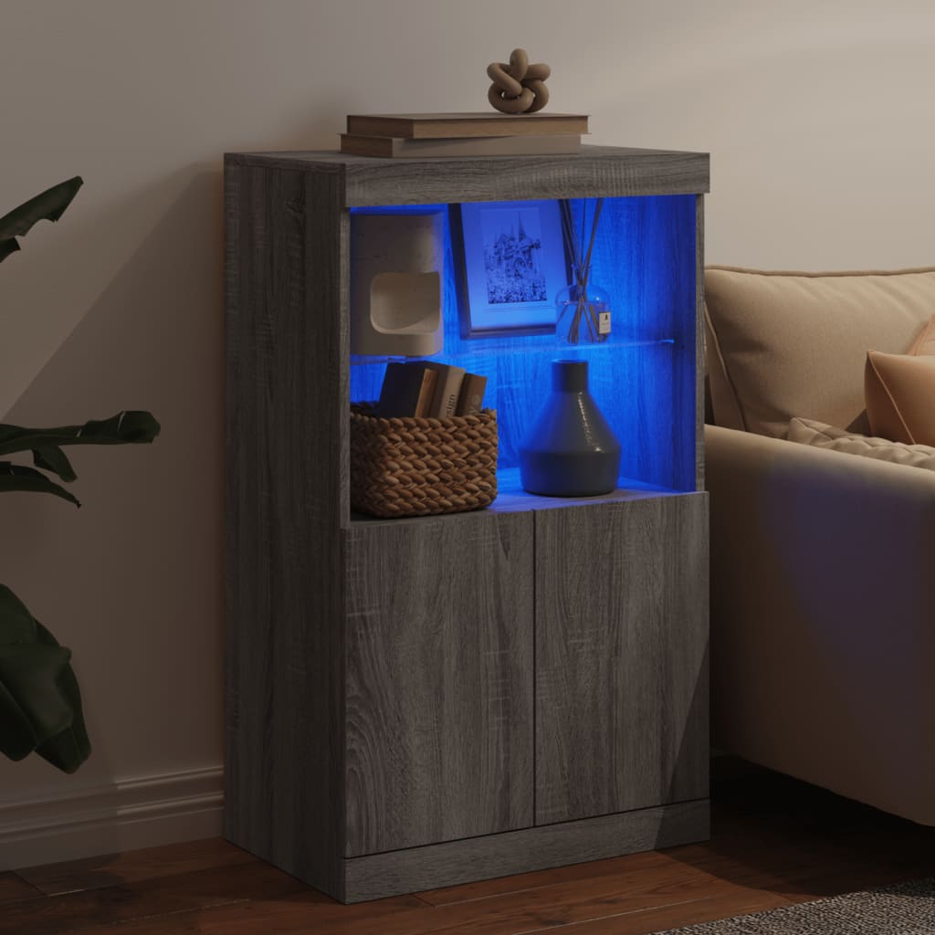 skænk med LED-lys 60,5x37x100 cm grå sonoma-eg