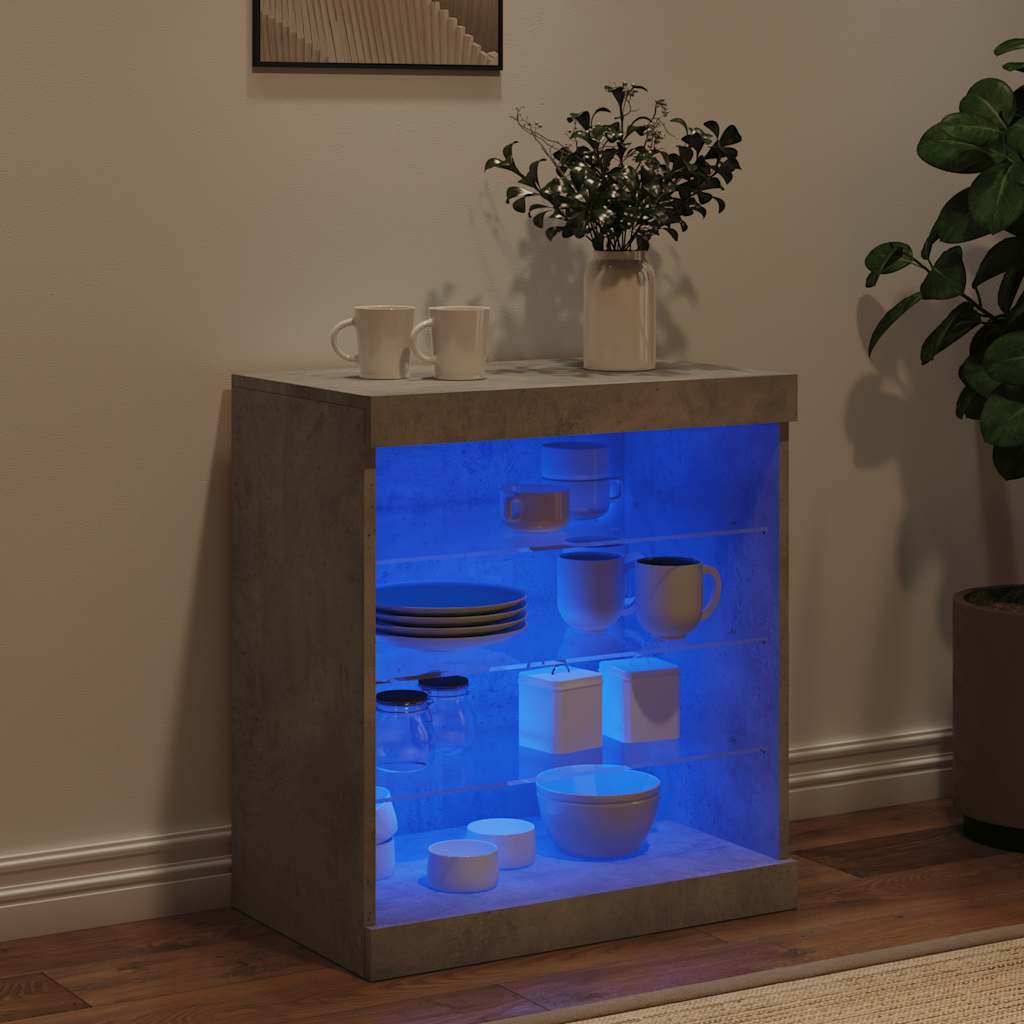skænk med LED-lys 60,5x37x67 cm betongrå