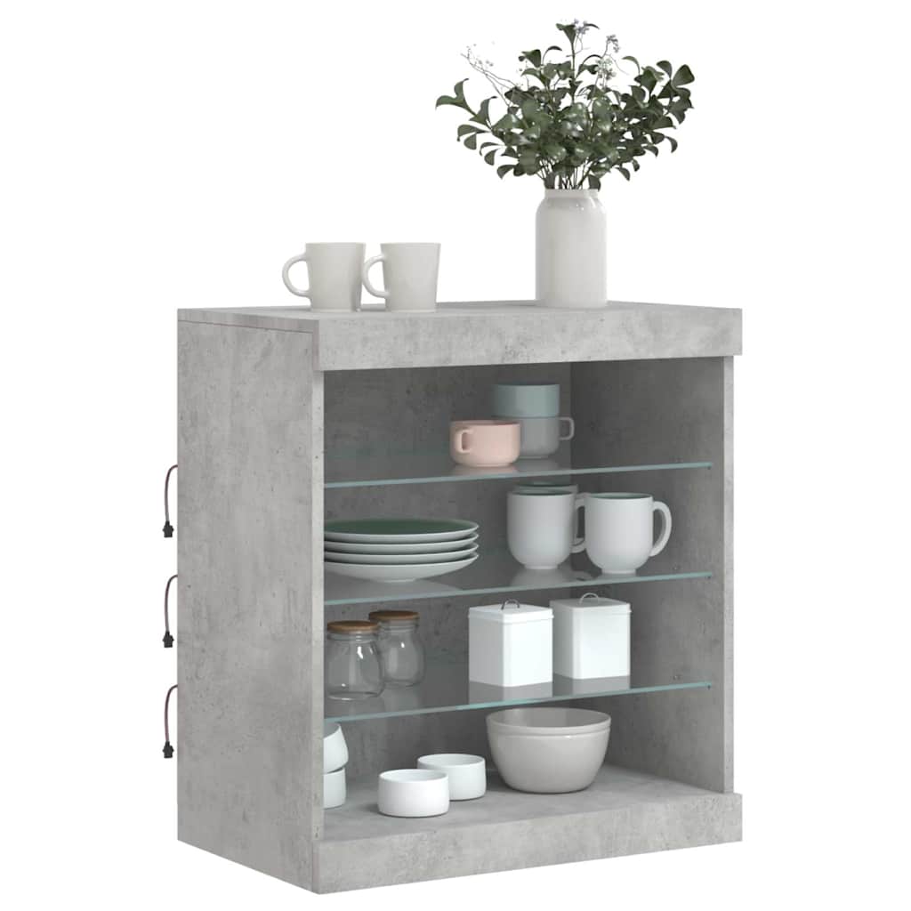 skænk med LED-lys 60,5x37x67 cm betongrå