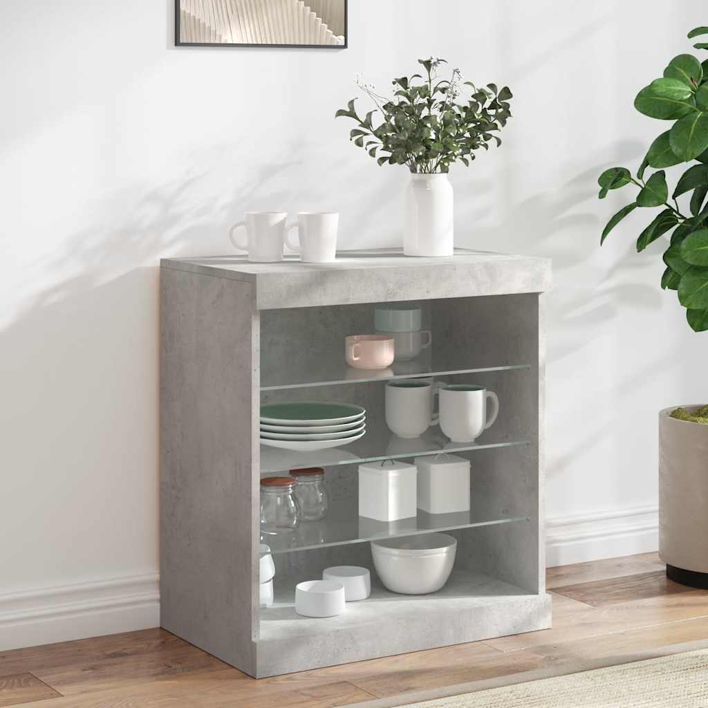 skænk med LED-lys 60,5x37x67 cm betongrå