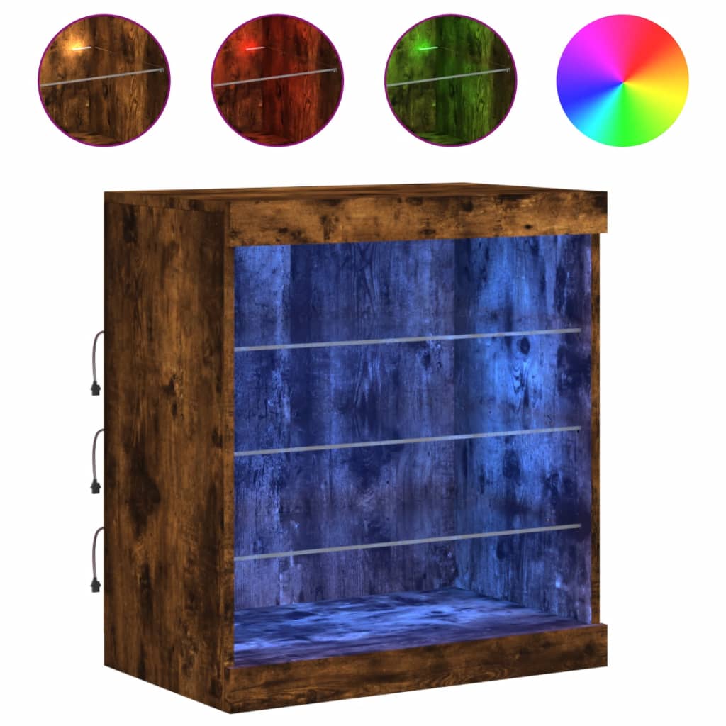 skænk med LED-lys 60,5x37x67 cm røget egetræsfarve