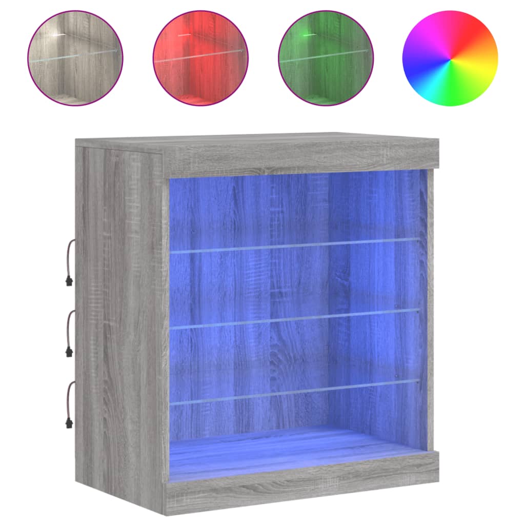 skænk med LED-lys 60,5x37x67 cm grå sonoma-eg