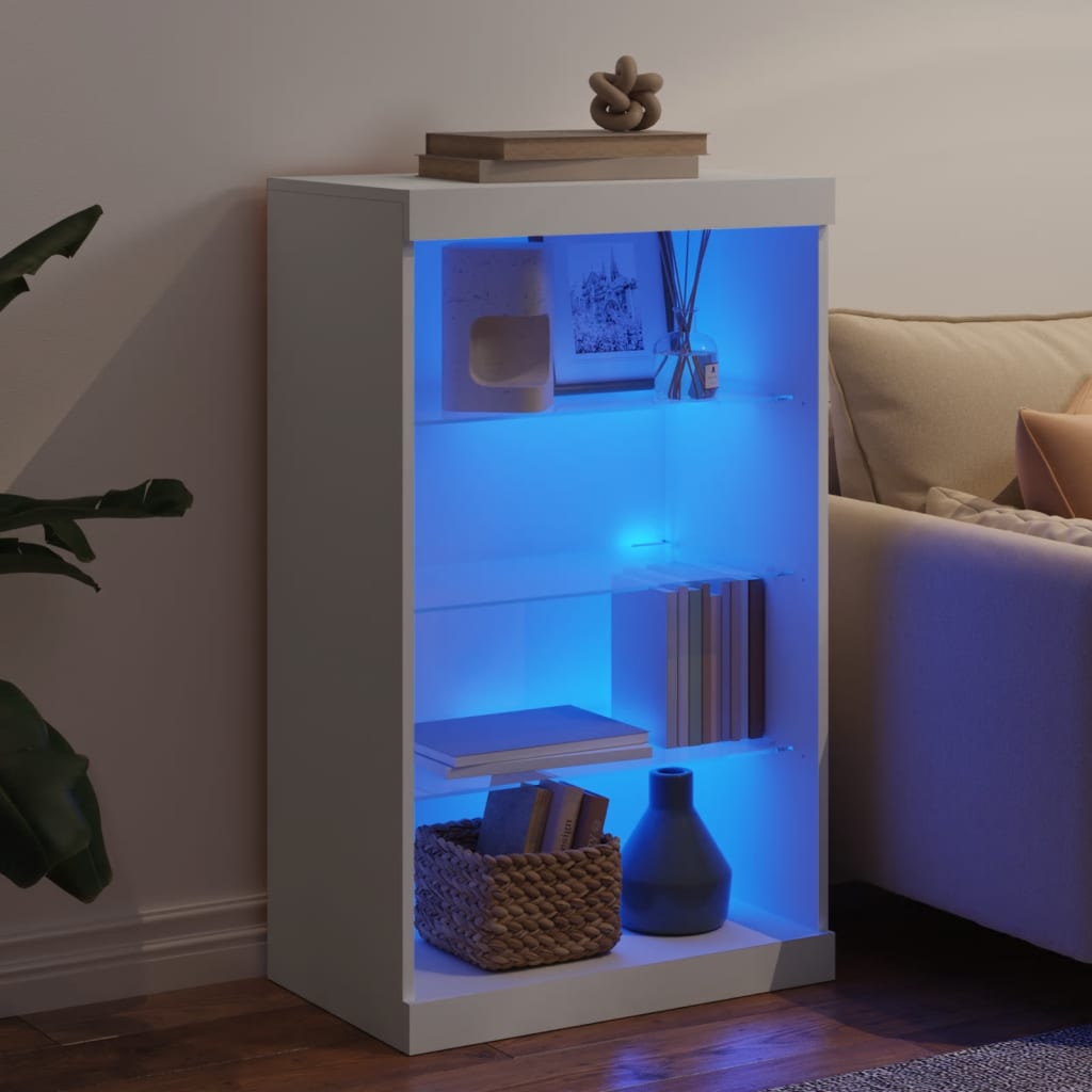 skænk med LED-lys 60,5x37x100 cm hvid