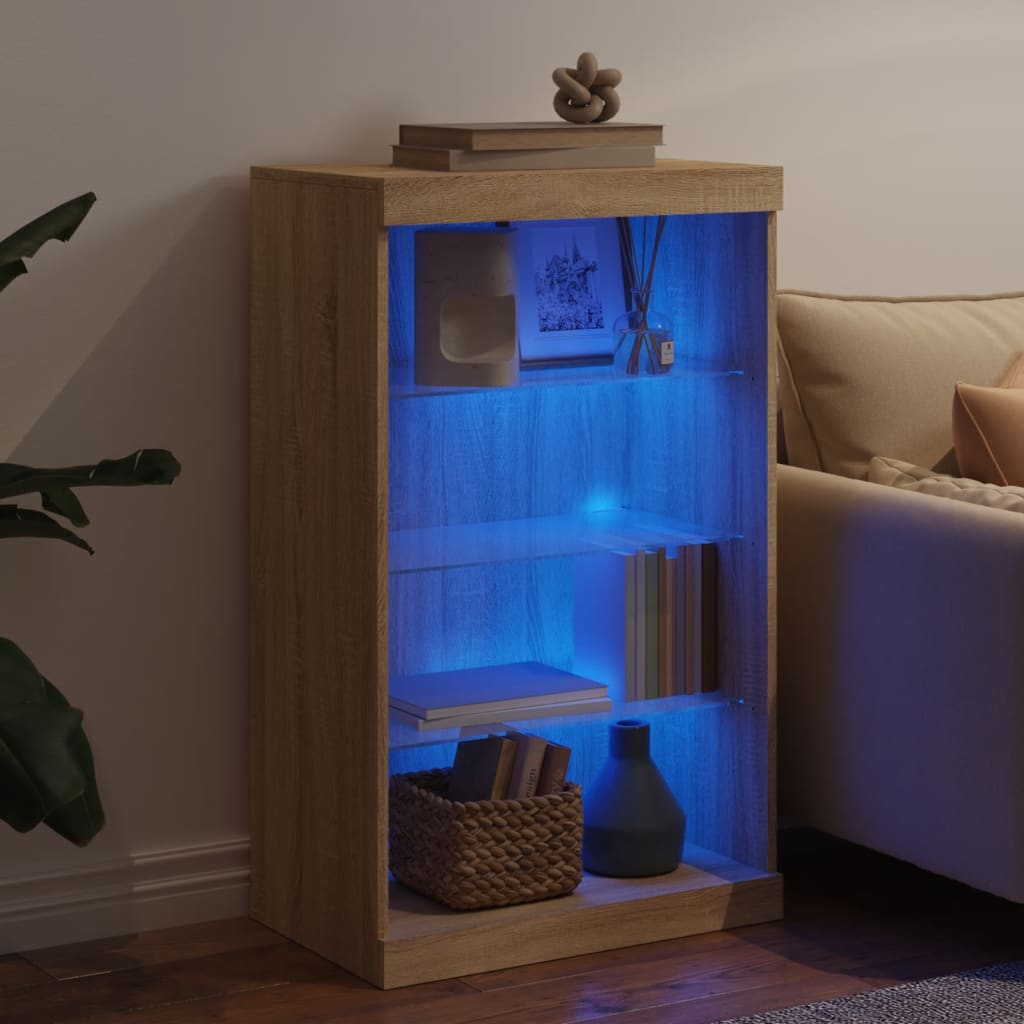 skænk med LED-lys 60,5x37x100 cm sonoma-eg
