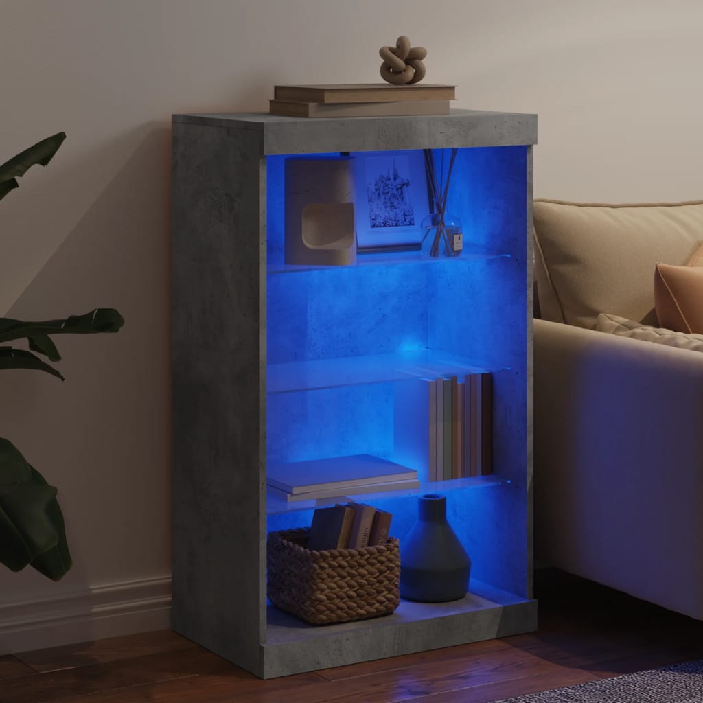 skænk med LED-lys 60,5x37x100 cm betongrå