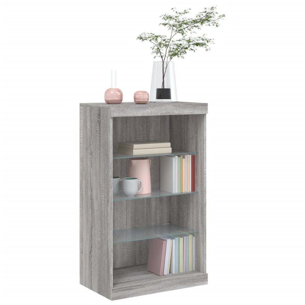 skænk med LED-lys 60,5x37x100 cm grå sonoma-eg