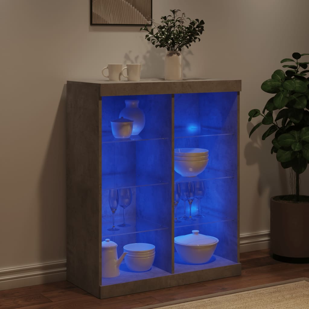 skænk med LED-lys 81x37x100 cm betongrå